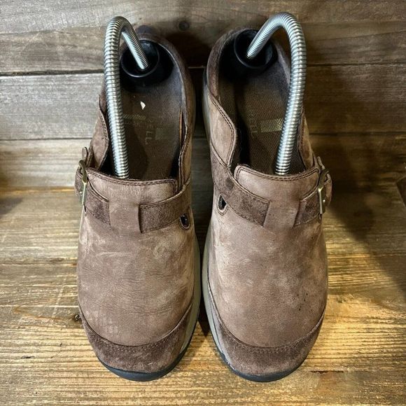Womens Merrell Encore Buckle Brown Leather Slip On Mules Clogs Shoes Size 8 M - Picture 3 of 6